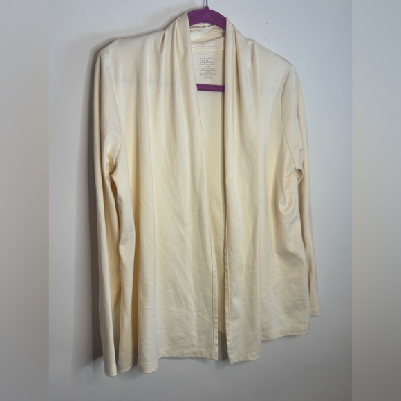 LL Bean EUC cream 100% supima cotton cardigan Size Large petite - Picture 2 of 4
